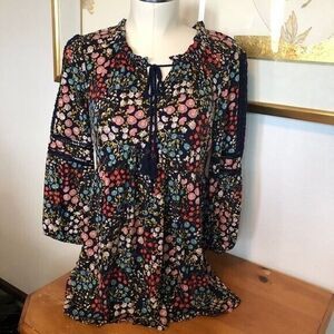 danielrainn Womens Petite Small Multicolor 3/4 Sleeve Floral Lace Tassels Blouse